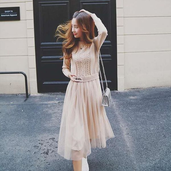elegant knitted sweater dress autumn winter dress long sleeve sweater mesh patchwork women casual long one set, Black;gray
elegant knitted sweater dress autumn winter dress long sleeve sweater mesh patchwork women casual long one set, Black;gray
