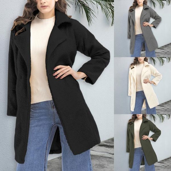 women's fleece lapel trench coat, solid color warm winter open front mid length cardigan outfits, Black
women's fleece lapel trench coat, solid color warm winter open front mid length cardigan outfits, Black