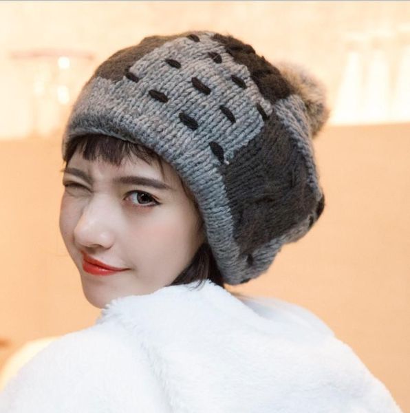 beanie/skull caps autumn winter knitted female hair ball patchwork color cute street trend casual outing warm windproof beanies hats, Blue;gray
beanie/skull caps autumn winter knitted female hair ball patchwork color cute street trend casual outing warm windproof beanies hats, Blue;gray