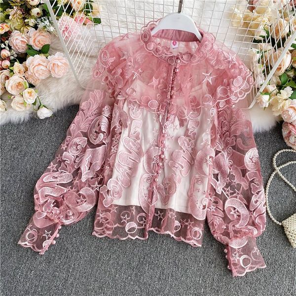 hollow out women transparent shirts fall for women blusas elegant embroidery flower lace blouses, White 
hollow out women transparent shirts fall for women blusas elegant embroidery flower lace blouses, White