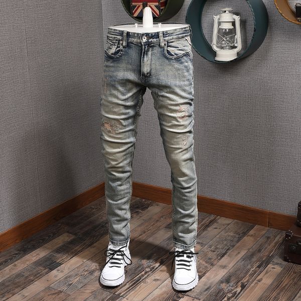 2021 new italian style fashion men jeans retro wash slim fit ripped denim pants patchwork vintage designer long trousers lh65, Blue
2021 new italian style fashion men jeans retro wash slim fit ripped denim pants patchwork vintage designer long trousers lh65, Blue