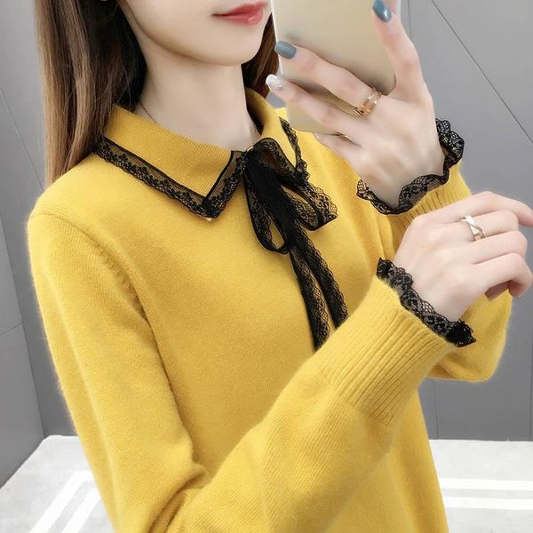 women's sweaters and pullovers fashion bow lace sweater spring autumn knitted jumper mujer loose knitting female y639, White;black
women's sweaters and pullovers fashion bow lace sweater spring autumn knitted jumper mujer loose knitting female y639, White;black