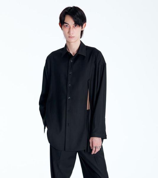 men's casual shirts s-6xl 2021 women and clothing hair stylist show long sleeve shirt coat with lace up slit plus size singer costumes, White;black
men's casual shirts s-6xl 2021 women and clothing hair stylist show long sleeve shirt coat with lace up slit plus size singer costumes, White;black