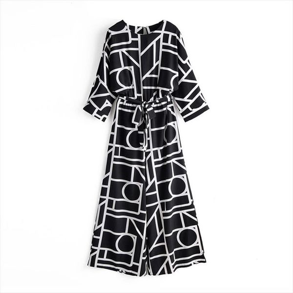 women vintage geometric pattern jumpsuits wide leg pants bow tie belt elastic waist pockets rompers female chic playsuits, Black;white
women vintage geometric pattern jumpsuits wide leg pants bow tie belt elastic waist pockets rompers female chic playsuits, Black;white