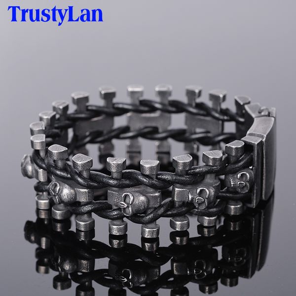 trustylan retro black stainless steel skull men's bracelet for men punk rock chain leather bracelets hip-hop armband jewelry 200928
trustylan retro black stainless steel skull men's bracelet for men punk rock chain leather bracelets hip-hop armband jewelry 200928