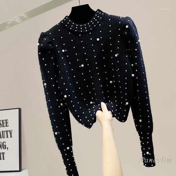 beads folds retro puff sleeve cropped pullover sweater female fashionable all-matching knit ladies knitwear1, White;black
beads folds retro puff sleeve cropped pullover sweater female fashionable all-matching knit ladies knitwear1, White;black
