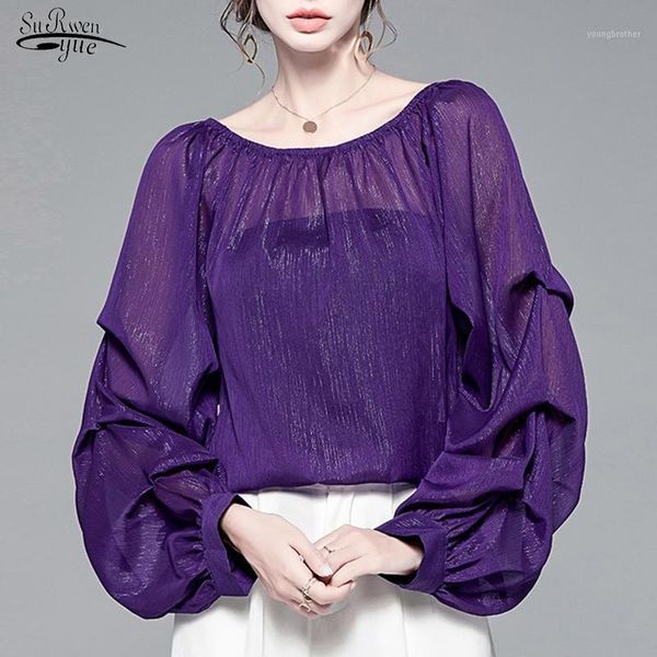 women's blouses & shirts fashion casual chiffon blouse women 2021 autumn lantern sleeve purple loose perspective vintage shirt blus, White
women's blouses & shirts fashion casual chiffon blouse women 2021 autumn lantern sleeve purple loose perspective vintage shirt blus, White