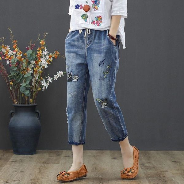 spring embroidery jeans woman plus size fashion ripped hole elastic waist ankle length vintage loose harem pants women jean y200417, Blue
spring embroidery jeans woman plus size fashion ripped hole elastic waist ankle length vintage loose harem pants women jean y200417, Blue