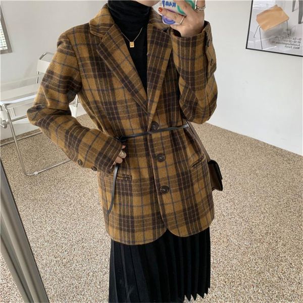 women's wool & blends women 2021 fall/winter fashion coats retro plaid check print thick warm blazer elegant female cotton overcoat jac, Black
women's wool & blends women 2021 fall/winter fashion coats retro plaid check print thick warm blazer elegant female cotton overcoat jac, Black