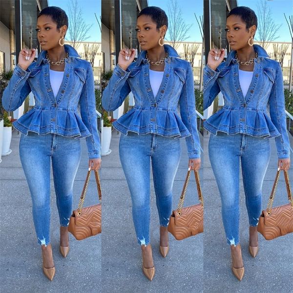 ins est women solid denim short jackets autumn turn-down collar full sleeve single-breasted cascading ruffles coats 201210, Black;brown
ins est women solid denim short jackets autumn turn-down collar full sleeve single-breasted cascading ruffles coats 201210, Black;brown