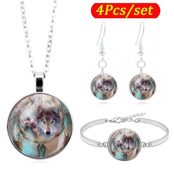 dreamcatcher wolf p glass cabochon fashion jewelry set necklace bracelet earring jewelry sets for women, Silver
dreamcatcher wolf p glass cabochon fashion jewelry set necklace bracelet earring jewelry sets for women, Silver