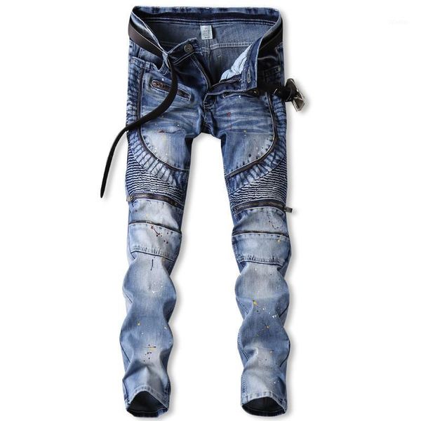 men's jeans moruancle fashion design men's painted moto with multi zippers pleated printed biker denim pants streetwear trousers1, Blue
men's jeans moruancle fashion design men's painted moto with multi zippers pleated printed biker denim pants streetwear trousers1, Blue