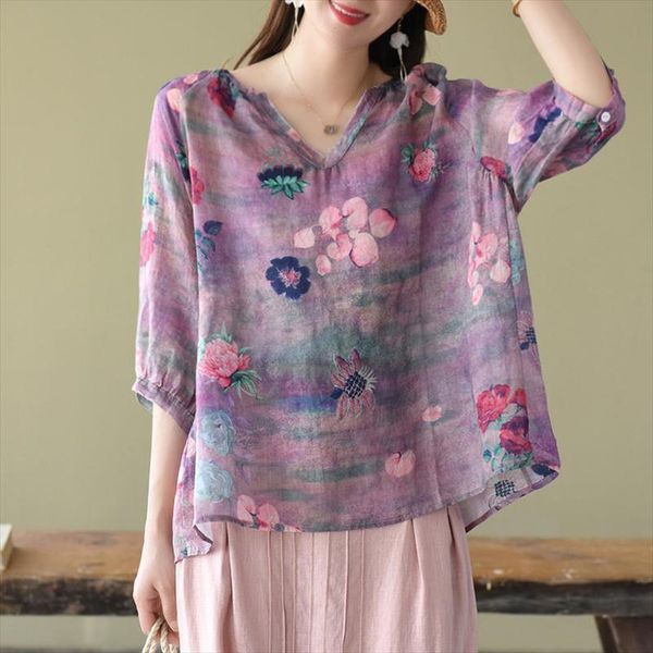 2020 summer new arts style women 3 4 sleeve loose shirts vintage print v neck cotton blouses plus size femme bluse, White
2020 summer new arts style women 3 4 sleeve loose shirts vintage print v neck cotton blouses plus size femme bluse, White