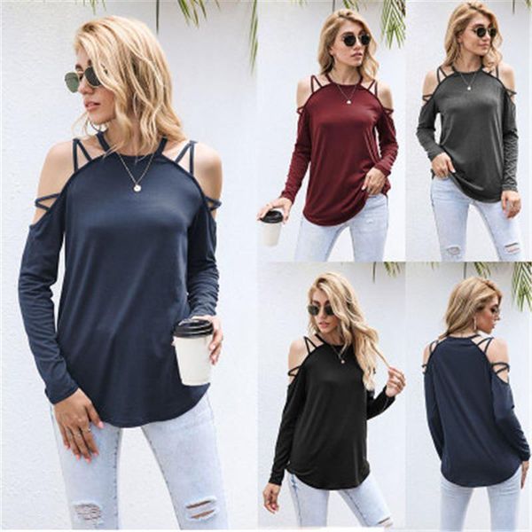 women cross strapless t-shirts fashion trend solid color round neck long sleeve tee designer female spring loose casual tshirt clothes, White
women cross strapless t-shirts fashion trend solid color round neck long sleeve tee designer female spring loose casual tshirt clothes, White