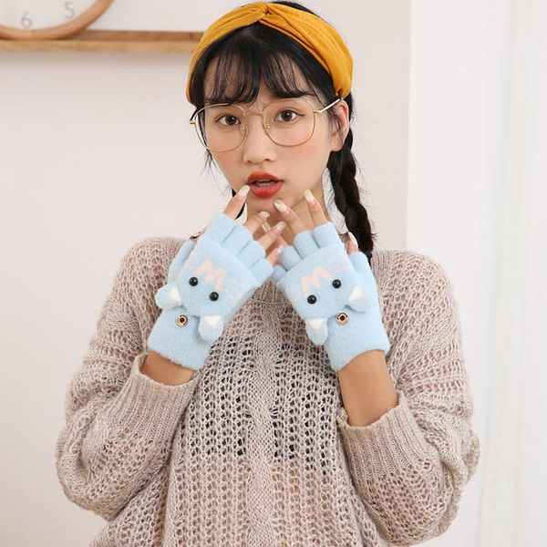five fingers gloves women' winter elegant knit embroidery touch screen lovely cartoon dotted warm cycling mitten, Blue;gray 
five fingers gloves women' winter elegant knit embroidery touch screen lovely cartoon dotted warm cycling mitten, Blue;gray
