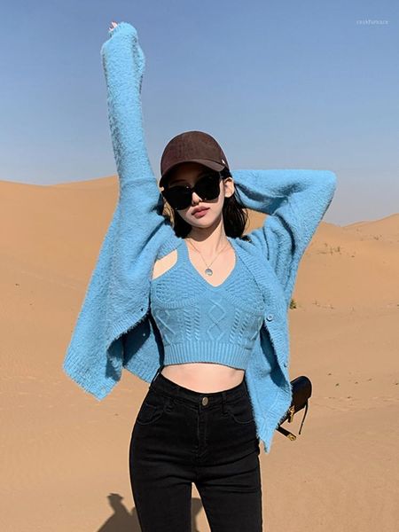 new korean version of the v-neck sweater women autumn and winter short knitted cardigan jacket camisole two-piece suit1, White
new korean version of the v-neck sweater women autumn and winter short knitted cardigan jacket camisole two-piece suit1, White