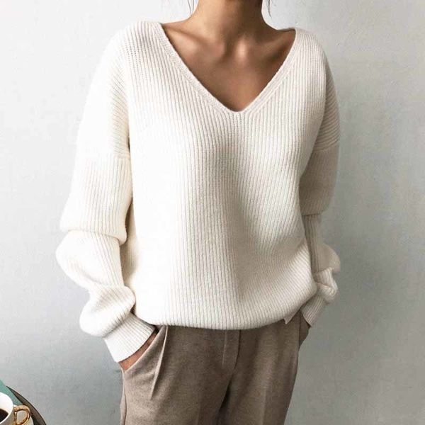2020 winter korean v-neck loose solid sweater women plus size pullover women's knitwear bottoming sweater pull femme 10526 lj201126, White;black
2020 winter korean v-neck loose solid sweater women plus size pullover women's knitwear bottoming sweater pull femme 10526 lj201126, White;black