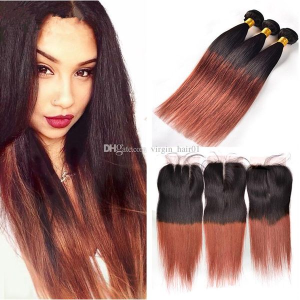 two tone 1b 33 dark auburn straight hair bundles with lace closure middle three part closure with silk straight hair weft, Black;brown
two tone 1b 33 dark auburn straight hair bundles with lace closure middle three part closure with silk straight hair weft, Black;brown