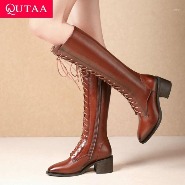 boots qutaa 2021 knee high women square heel lace up zipper shoes cow leather toe ladies long size 34-421, Black
boots qutaa 2021 knee high women square heel lace up zipper shoes cow leather toe ladies long size 34-421, Black