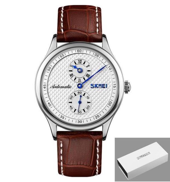 2021 skmei classic ultra-thin business watch leather strap simple automatic mechanical watches waterproof top, Slivery;brown
2021 skmei classic ultra-thin business watch leather strap simple automatic mechanical watches waterproof top, Slivery;brown