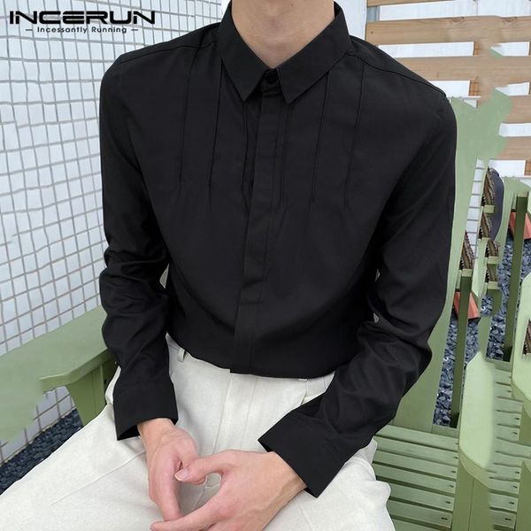 incerun 2021 men casual shirt turn down collar button long sleeve leisure blouse streetwear korean style solid fashion camisas, White;black 
incerun 2021 men casual shirt turn down collar button long sleeve leisure blouse streetwear korean style solid fashion camisas, White;black