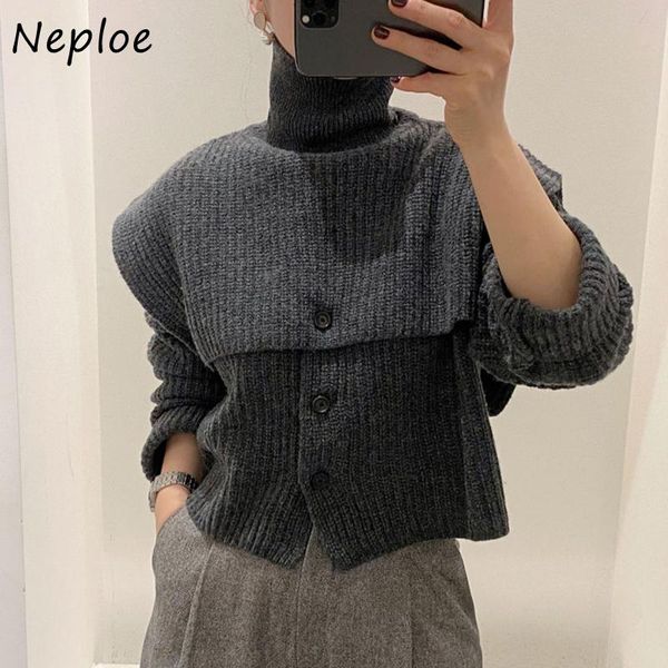 neploe solid color chic 2 piece set o-neck all-match single breasted cardigans women + detachable turtleneck knitted capes suit, Gray
neploe solid color chic 2 piece set o-neck all-match single breasted cardigans women + detachable turtleneck knitted capes suit, Gray
