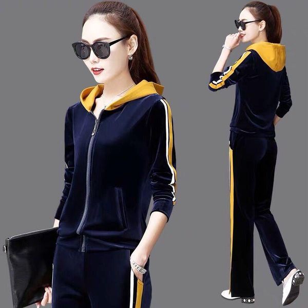 hooded velvet tracksuit two piece set women autumn clothes zipper side striped jacket coat and pants fashion korean style suits, Gray
hooded velvet tracksuit two piece set women autumn clothes zipper side striped jacket coat and pants fashion korean style suits, Gray