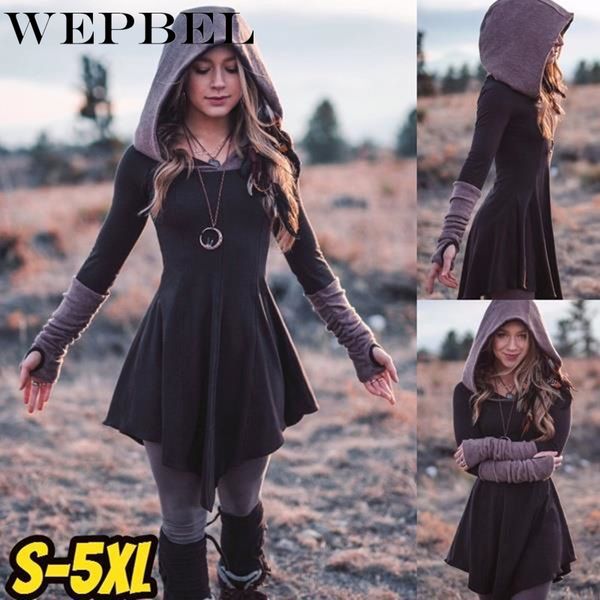 women medieval vintage pleated hooded dress casual ladies long sleeve cosplay dress stage performance q1210, Black;gray
women medieval vintage pleated hooded dress casual ladies long sleeve cosplay dress stage performance q1210, Black;gray