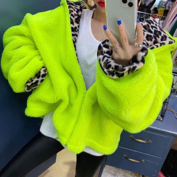 women's jackets fluorescent green stitching leopard print lazy wind loose imitation lamb fur coat female1, Black;brown
women's jackets fluorescent green stitching leopard print lazy wind loose imitation lamb fur coat female1, Black;brown