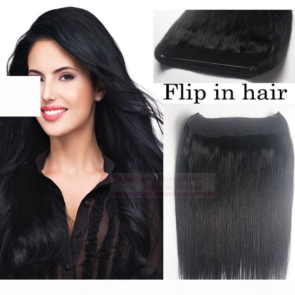 

zzhair 16"-32" 100% brazilian remy human hair halo hair flips in on human hair extension 1pcs set non-clips #1 jet black 80g-200g, Black;brown