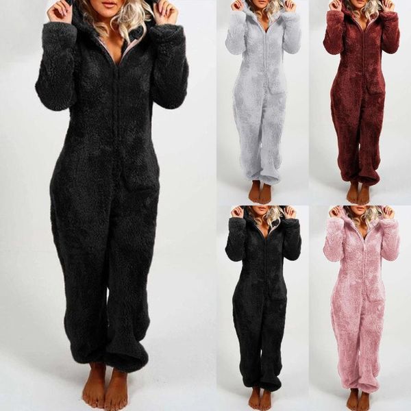 women winter fleece plush romper pajamas long sleeve zipper hooded thick warm jumpsuit homewear, Black;white
women winter fleece plush romper pajamas long sleeve zipper hooded thick warm jumpsuit homewear, Black;white