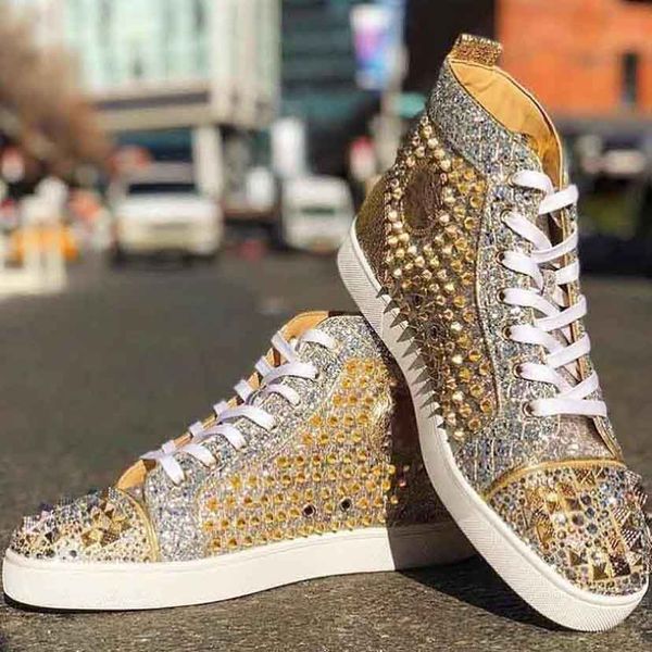 luxurys designer golden studded genuine leather spikes casual shoes red bottom sneakers strass rviets perfect outdoor trainer eu35-47, Black
luxurys designer golden studded genuine leather spikes casual shoes red bottom sneakers strass rviets perfect outdoor trainer eu35-47, Black