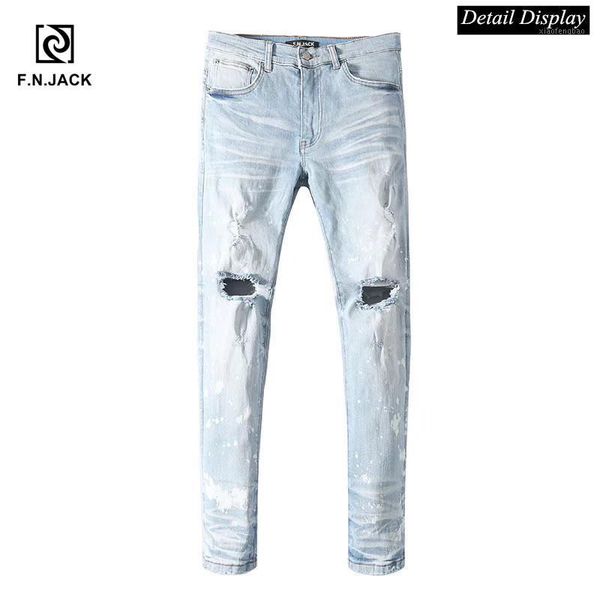 f.n.jack jeans men mens skinny jeans men urban clothes streetwear ripped for casual clothes denim hip hop jean1, Blue 
f.n.jack jeans men mens skinny jeans men urban clothes streetwear ripped for casual clothes denim hip hop jean1, Blue