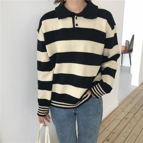 harajuku preppy style hit color stripe sweaters women autumn turn-down collar knitted pullover sweater female loose knit jumper1, White;black
harajuku preppy style hit color stripe sweaters women autumn turn-down collar knitted pullover sweater female loose knit jumper1, White;black