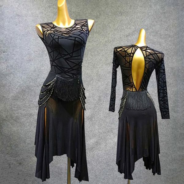 stage wear latin dance dress black long sleeve sleeveless tango flamengo female professional practice, Black;red
stage wear latin dance dress black long sleeve sleeveless tango flamengo female professional practice, Black;red