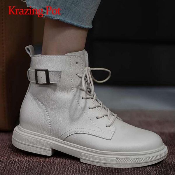 krazing pot motorcycle boots natural leather buckle decoration round toe thick med heel lace up platform coolest ankle boots l25, Black
krazing pot motorcycle boots natural leather buckle decoration round toe thick med heel lace up platform coolest ankle boots l25, Black