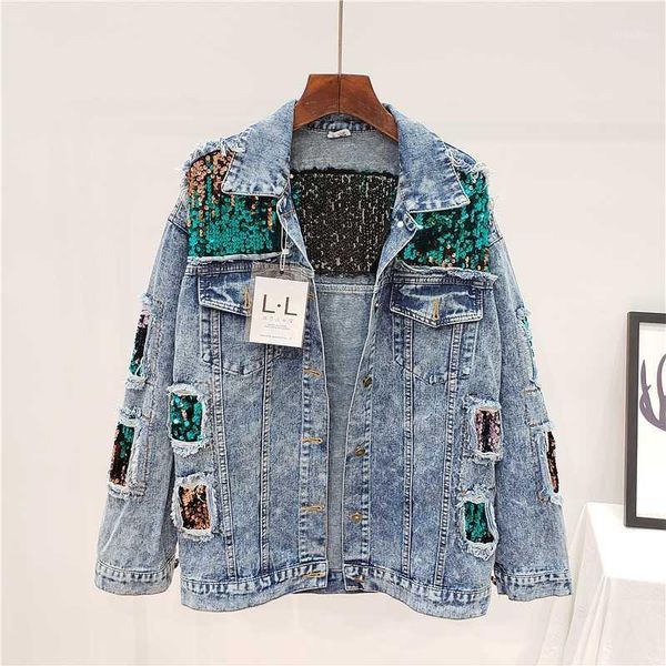 women's jackets denim women jacket autumn 2021 spring vintage collision color sequins shiny loose coat long sleeve outerwear female fas, Black;brown
women's jackets denim women jacket autumn 2021 spring vintage collision color sequins shiny loose coat long sleeve outerwear female fas, Black;brown