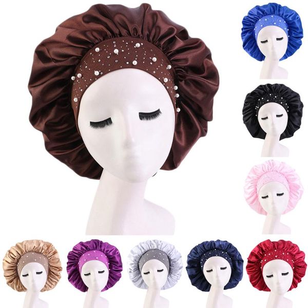 large satin sleep cap beading wide band women waterproof shower cap protect hair treatment hat hairdressing beauty, Blue;gray
large satin sleep cap beading wide band women waterproof shower cap protect hair treatment hat hairdressing beauty, Blue;gray