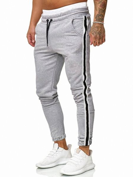 men contrast tape side drawstring waist sweatpants k1wa#, Black