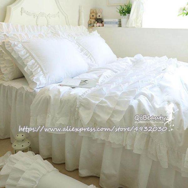 bedding sets luxury pure white multi-layer ruffled bowknot lace princess wedding four-piece 
bedding sets luxury pure white multi-layer ruffled bowknot lace princess wedding four-piece