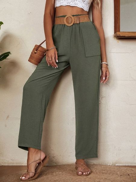 slant pockets paperbag waist belted pants n5i7#, Black;white 
slant pockets paperbag waist belted pants n5i7#, Black;white