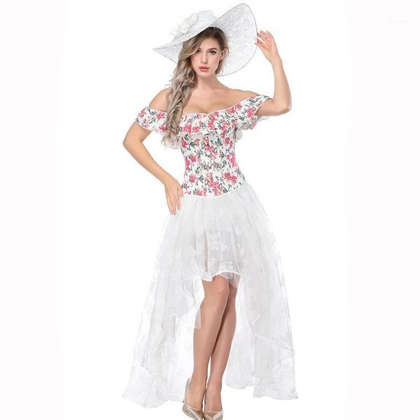 women summer fashion white off shoulder white printing overbust corset dress burlesque lolita corset skirt sets1, Black;white
women summer fashion white off shoulder white printing overbust corset dress burlesque lolita corset skirt sets1, Black;white