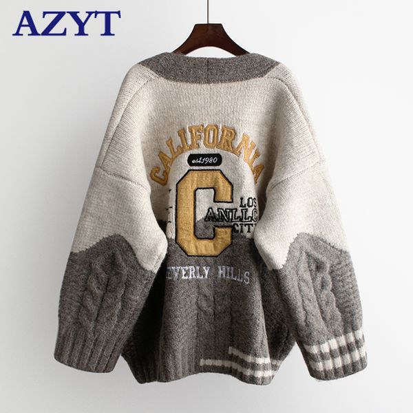 azyt v neck letters embroidery autumn winter knit women's cardigan oversized patchwork sweater female cardigan jacket 201120, White;black
azyt v neck letters embroidery autumn winter knit women's cardigan oversized patchwork sweater female cardigan jacket 201120, White;black