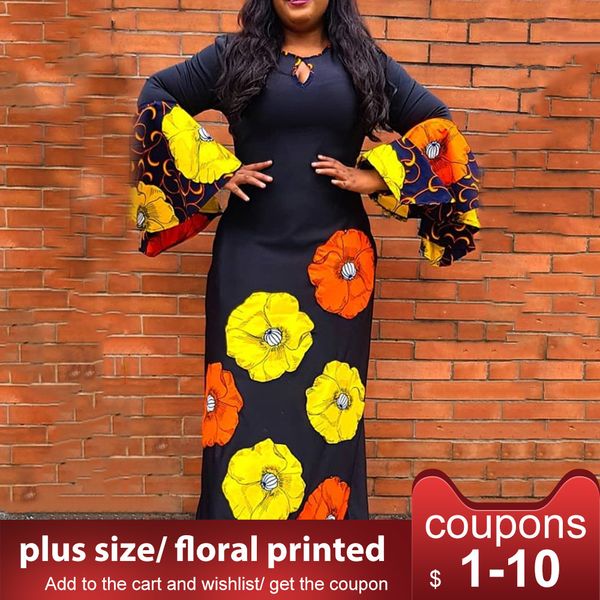 african loose women plus size flare sleeve floral print a-line dress long maxi female dresses robe vestiods elegant lj200818, Black;gray
african loose women plus size flare sleeve floral print a-line dress long maxi female dresses robe vestiods elegant lj200818, Black;gray