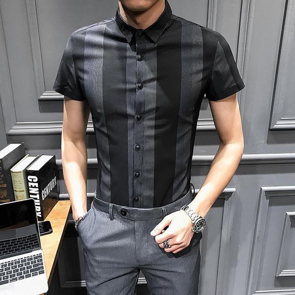 2019 summer striped shirt blouse casual slim fit men shirt short sleeve shirts single breasted korean male business camisa, White;black
2019 summer striped shirt blouse casual slim fit men shirt short sleeve shirts single breasted korean male business camisa, White;black