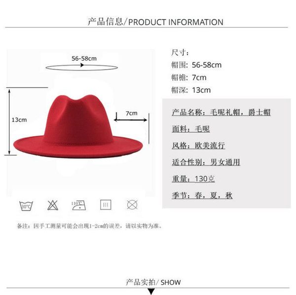 simple outer black inner yellow wool felt jazz fedora hats with thin belt buckle men women wide brim panama trilby cap wmtgoo, Black;white
simple outer black inner yellow wool felt jazz fedora hats with thin belt buckle men women wide brim panama trilby cap wmtgoo, Black;white