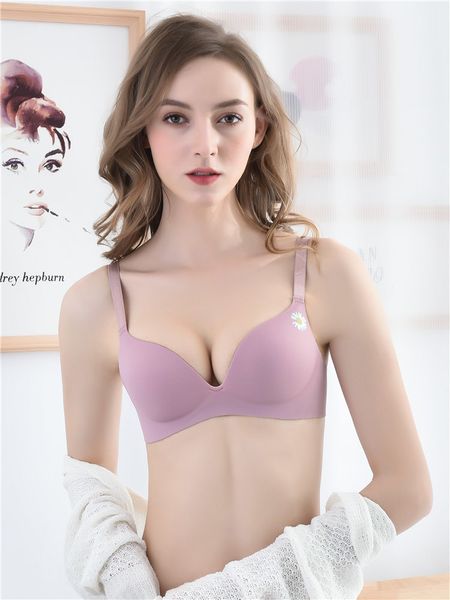 one piece seamless underwear women's chest gathered without steel ring adjustable small daisy smooth bra with breast support, White
one piece seamless underwear women's chest gathered without steel ring adjustable small daisy smooth bra with breast support, White