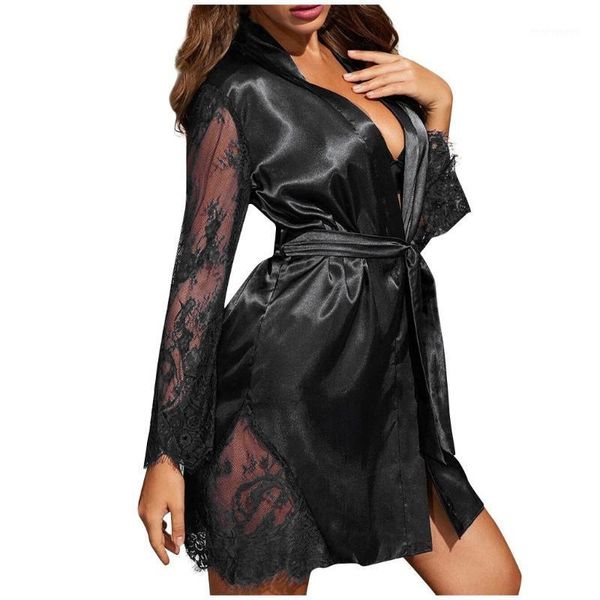 new women kimono robe satin silk women v-neck robe floral lace patchwork lingerie casual underwear sleepwear nightgown1, Black;red
new women kimono robe satin silk women v-neck robe floral lace patchwork lingerie casual underwear sleepwear nightgown1, Black;red