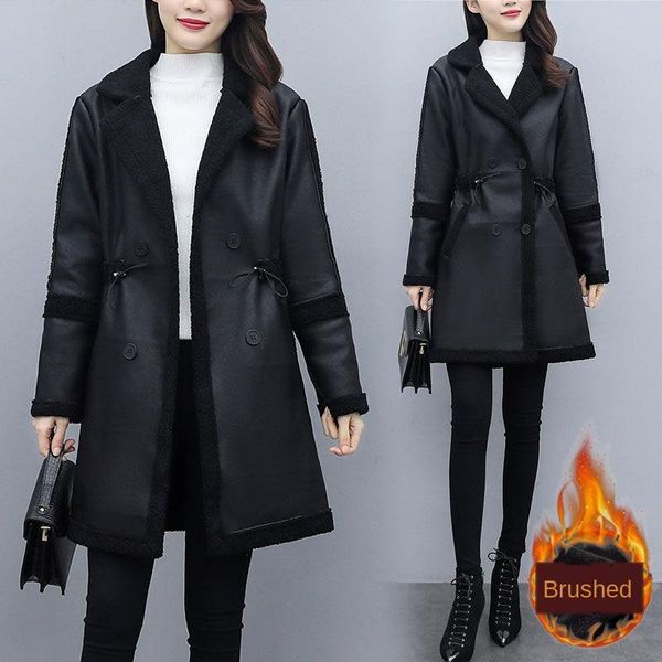 women's leather & faux 2021 winter fashion foreign style, waist closing and skinny coat, Black
women's leather & faux 2021 winter fashion foreign style, waist closing and skinny coat, Black