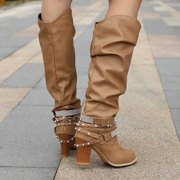 boots european and american women's shoes high heel belt buckle large rivet tube women 2021, Black
boots european and american women's shoes high heel belt buckle large rivet tube women 2021, Black